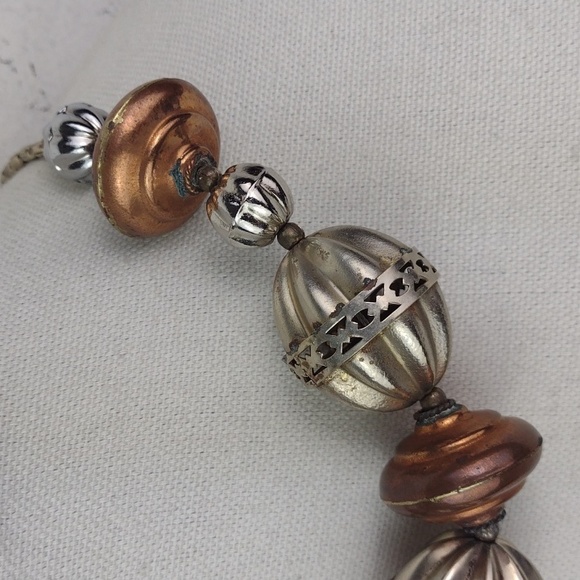 Edgy Victorian Very Vintage Style  Crafted Silver & Copper Tone Bauble Necklace - Picture 3 of 9
